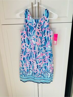 Lilly Pulitzer mila stretch shift skim blue nauti engineered dress 2 nwt